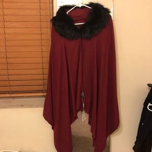 NWT Red and black faux fur shawl